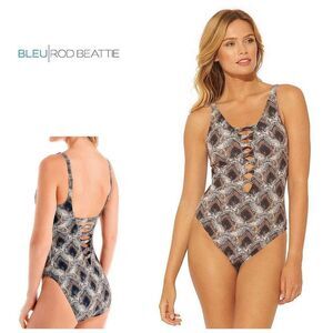 New. BLEU Rod Beattie snake print plunge swimsuit. Size 6. Retails $119